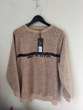 Speckled Taupe Crewneck Sweater with Black Accent
